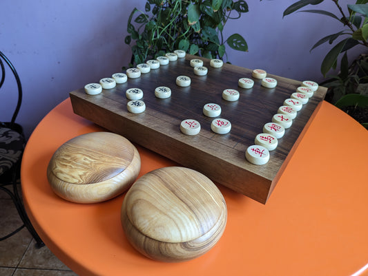 Xiangqi solid walnut 18" board game. Handmade board. Hand carved lines