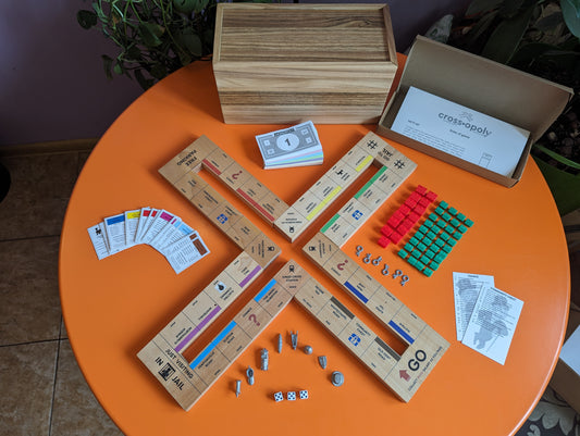 Board game Crossopoly. Wood edition. Handmade unique monopoly