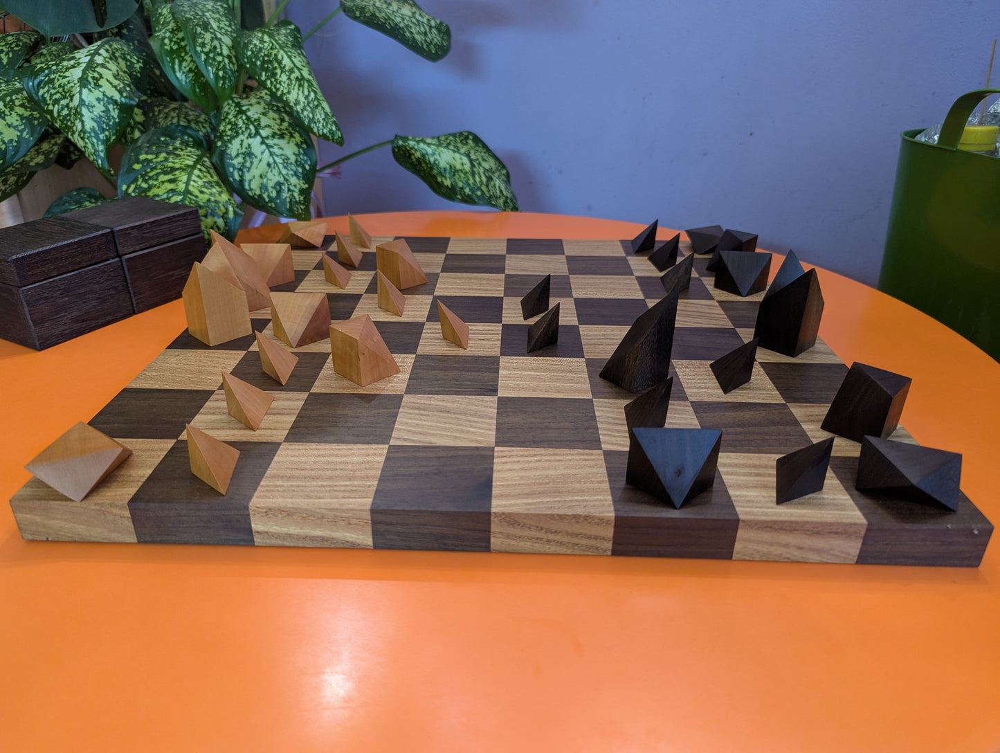 Cubic Chess Set by Charles O. Perry. Handmade wooden reproduction
