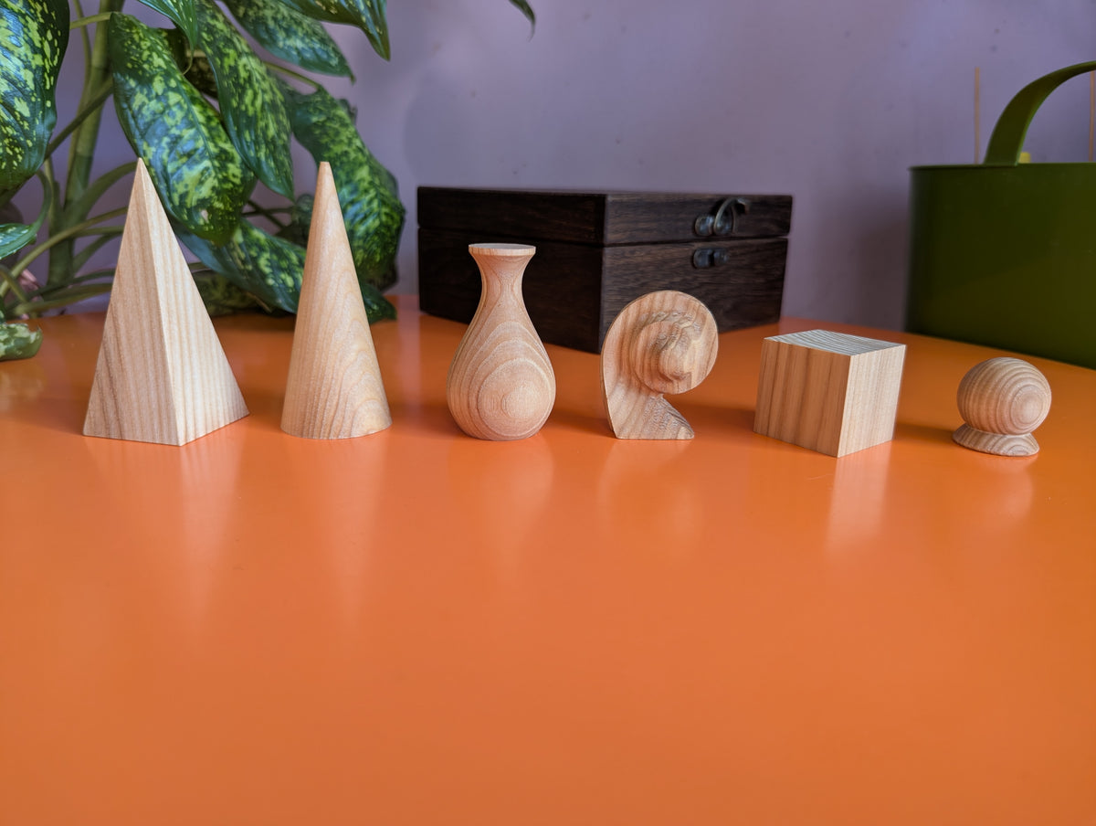 Handmade wood abstract geometric chess set