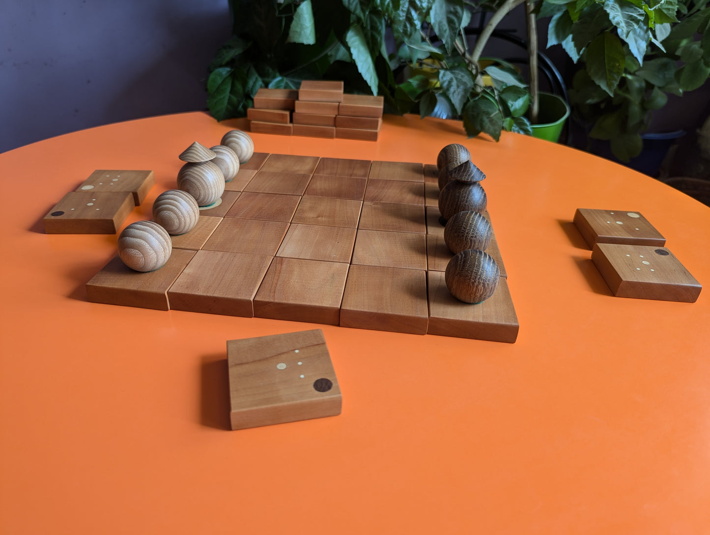 Onitama wooden game set. Pear wood tiles. Martial arts game.