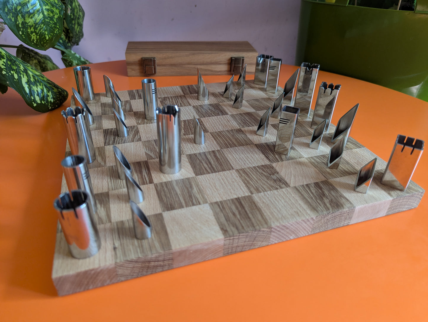 2.3" King Handmade Stainless Steel Chess Set. Square vs Round