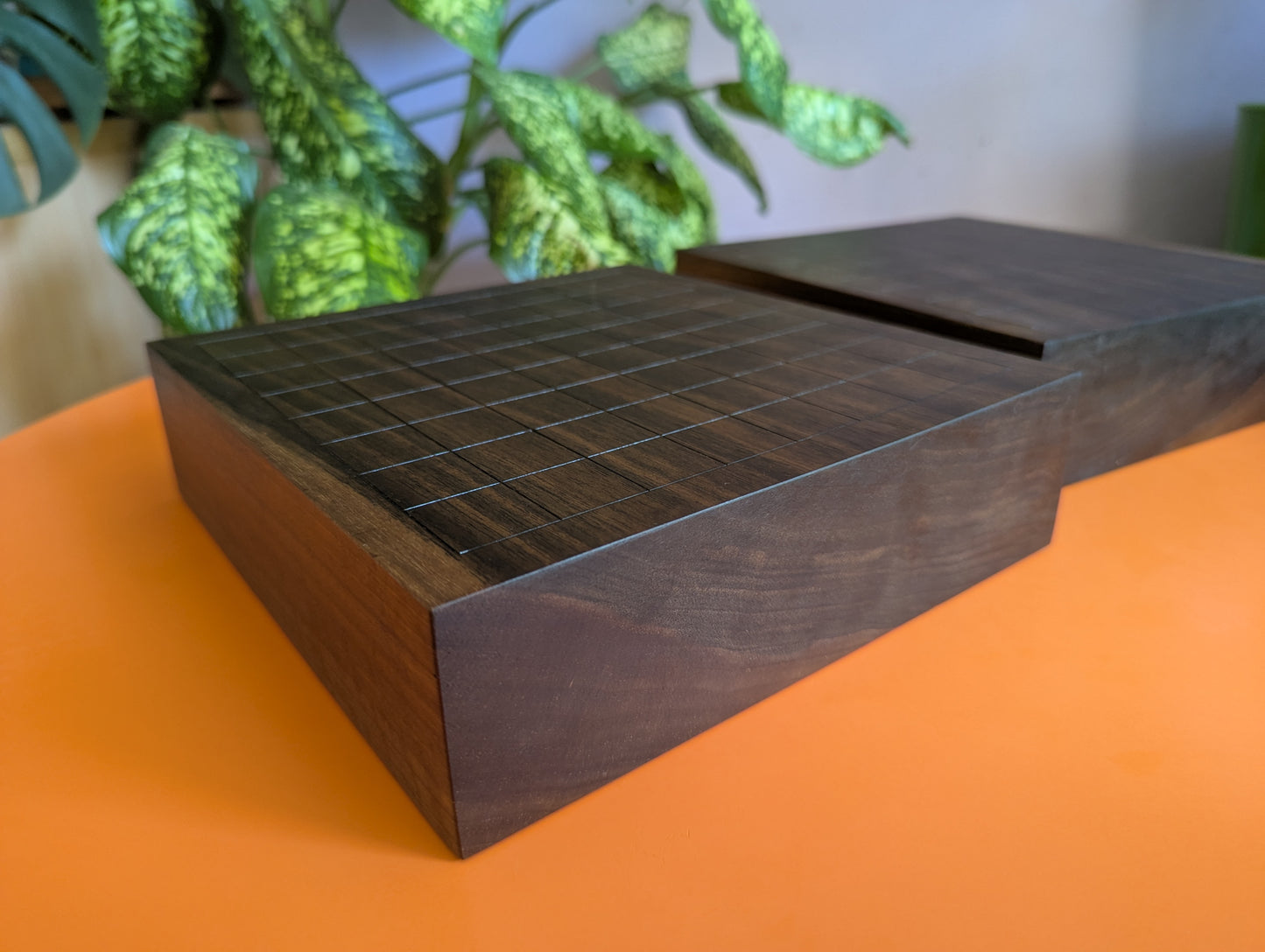 Solid walnut 9x9 Goban. Legless Hand carved game Go board