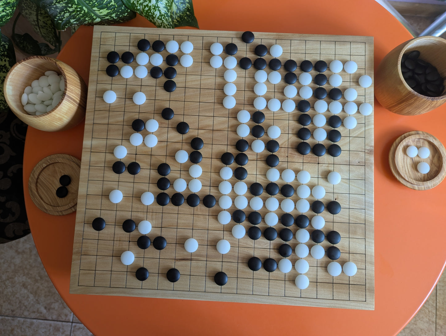 Full Goban solid wood hand carved 19x19 game Go board. Hardwood board