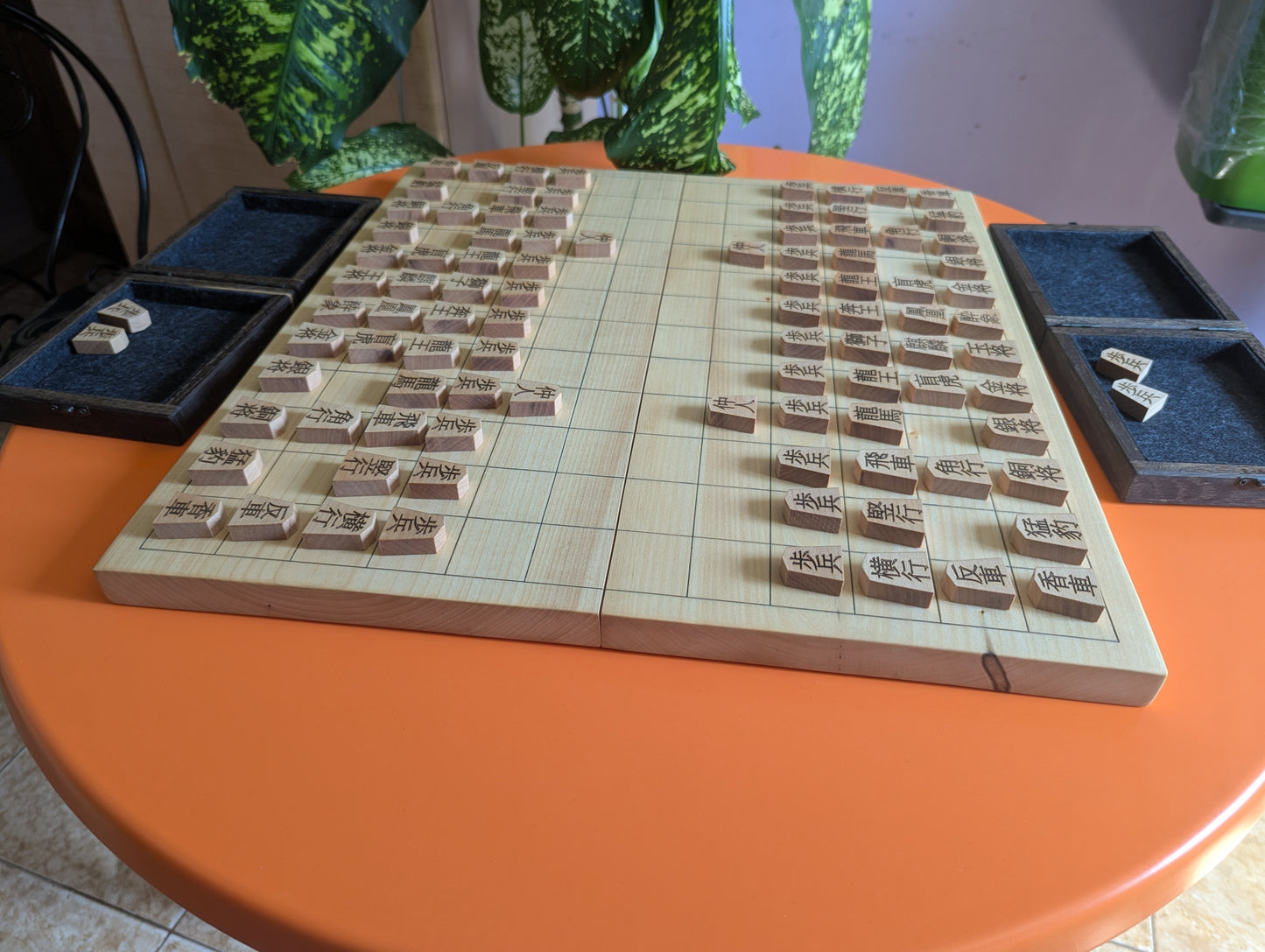 Foldable Chu Shogi game set. Handmade solid walnut Middle Shogi with thick maple pieces