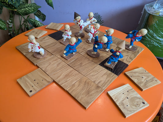 Giant wooden Onitama game set. Hardwood wood tiles. Martial arts game.