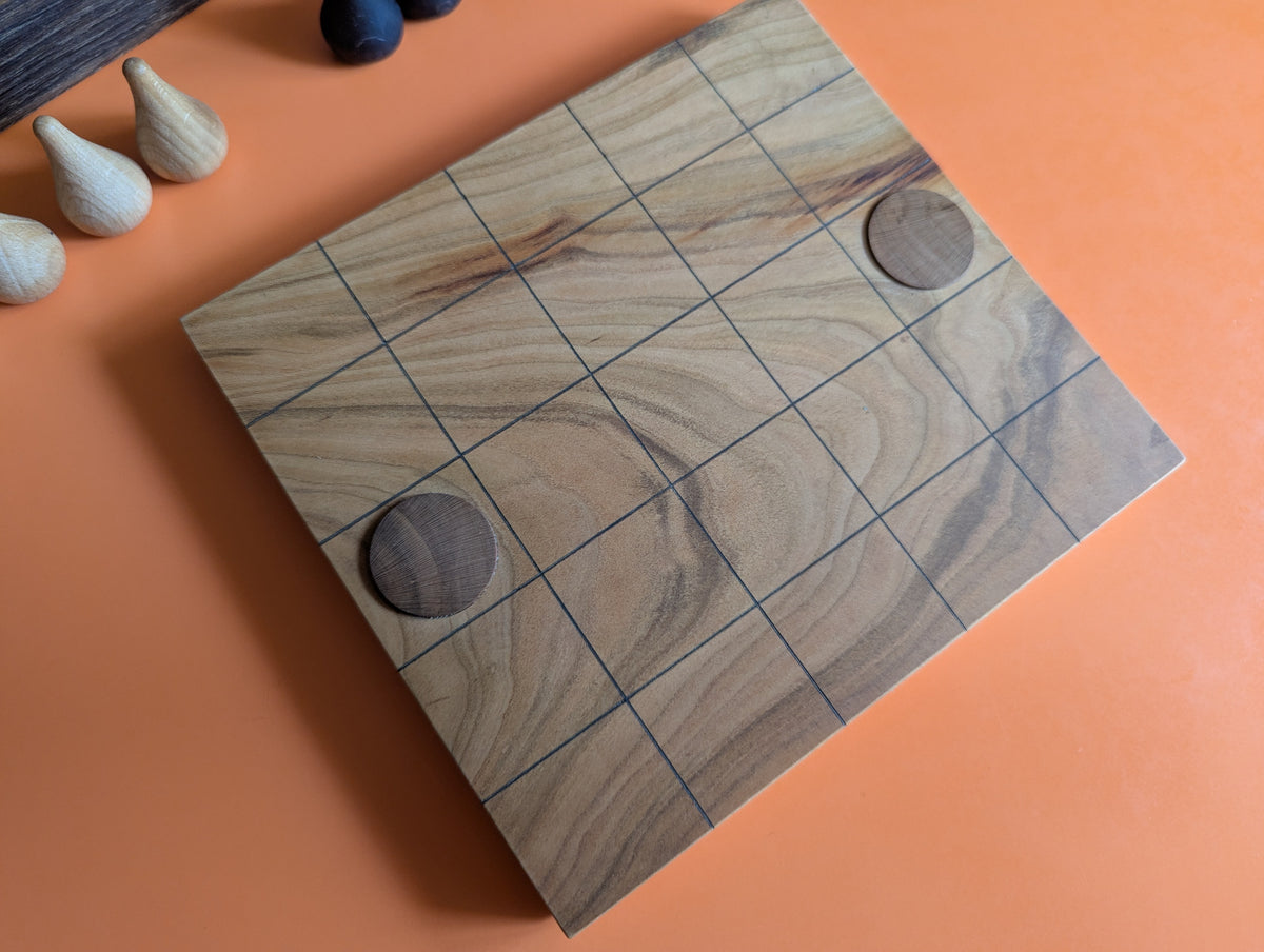 Wooden Onitama game set. Hardwood wood tiles. Martial arts game.