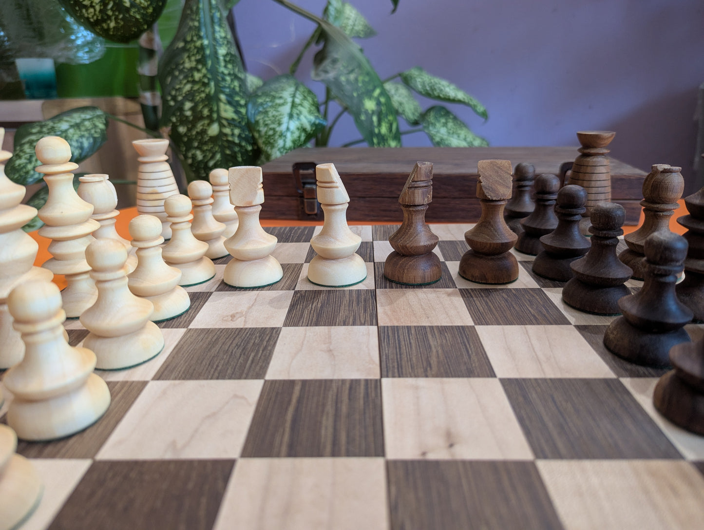 Early English Chess Set. Handmade. Walnut & Maple wood