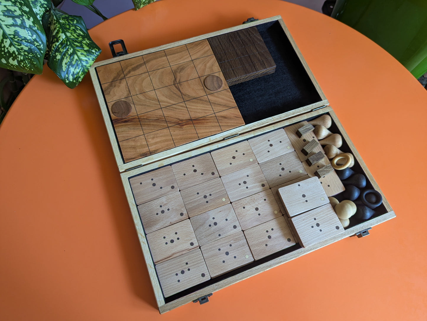 Compact wooden Onitama game set. Hardwood wood tiles. Martial arts game.