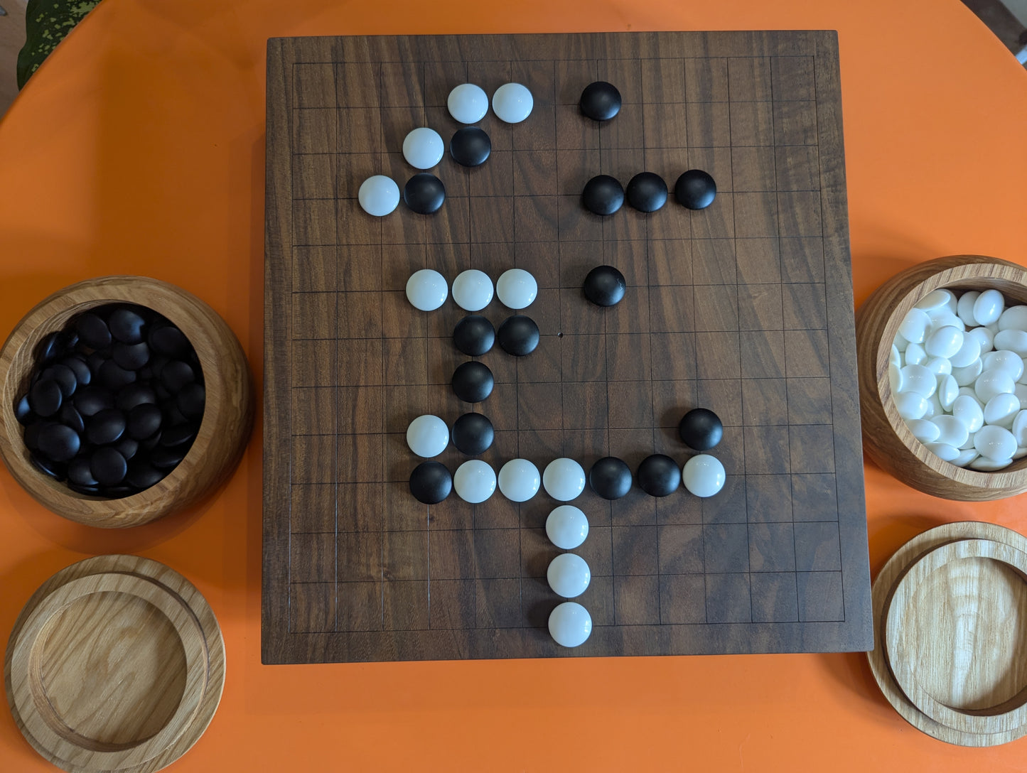 Reversible 13x13 & 9x9 solid walnut game Go set