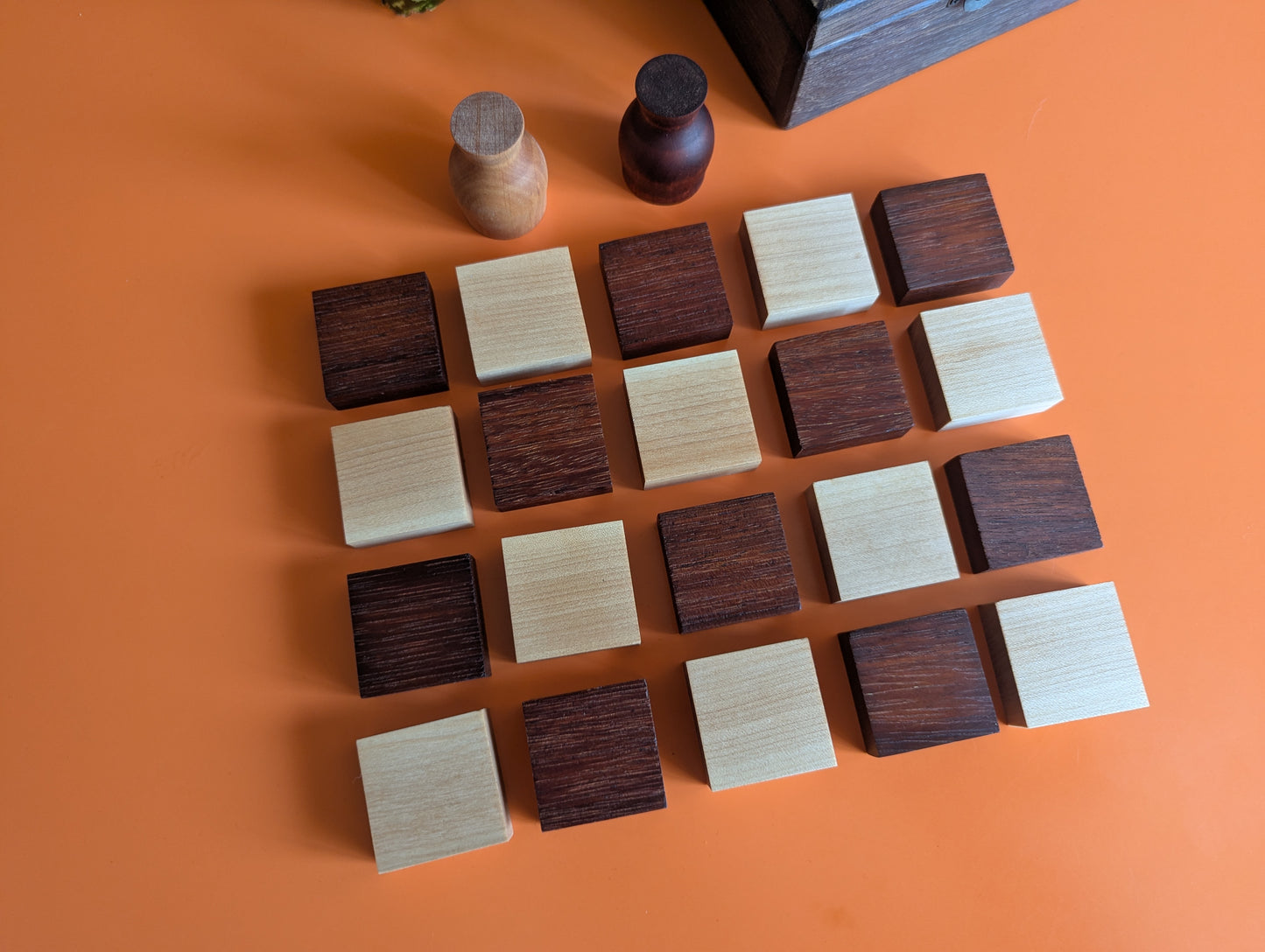 Handmade Wooden Volterra game set. Sucupira wood and Maple wood.