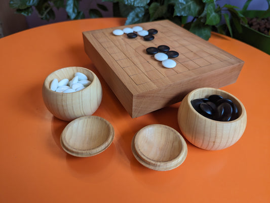 Solid Pear wood 9x9 hand carved game Go board with ash bowls and stones