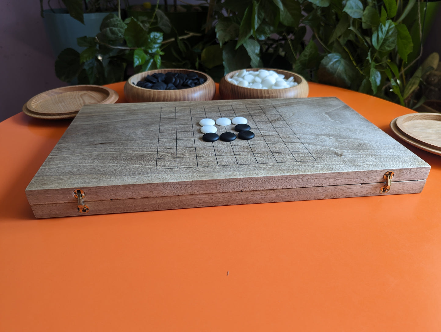 Foldable 19x19 solid light walnut Goban. Portable handmade game Go set.