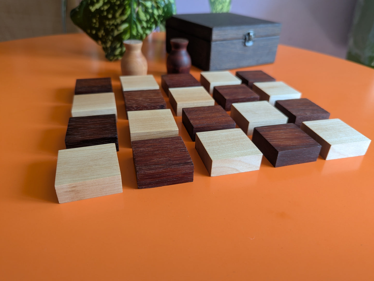 Handmade Wooden Volterra game set. Sucupira wood and Maple wood.