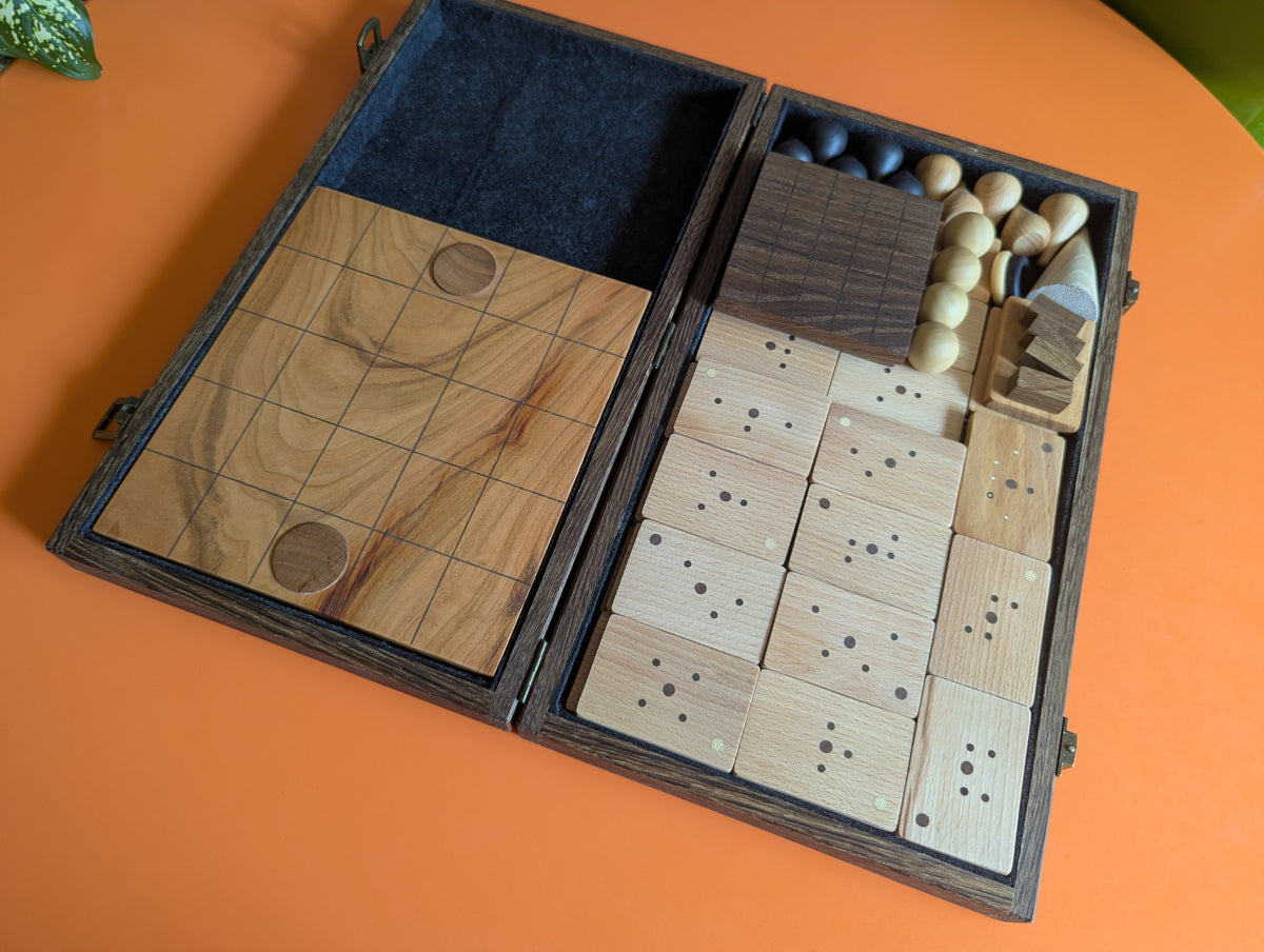 Wooden Onitama game set. Hardwood wood tiles. Martial arts game.