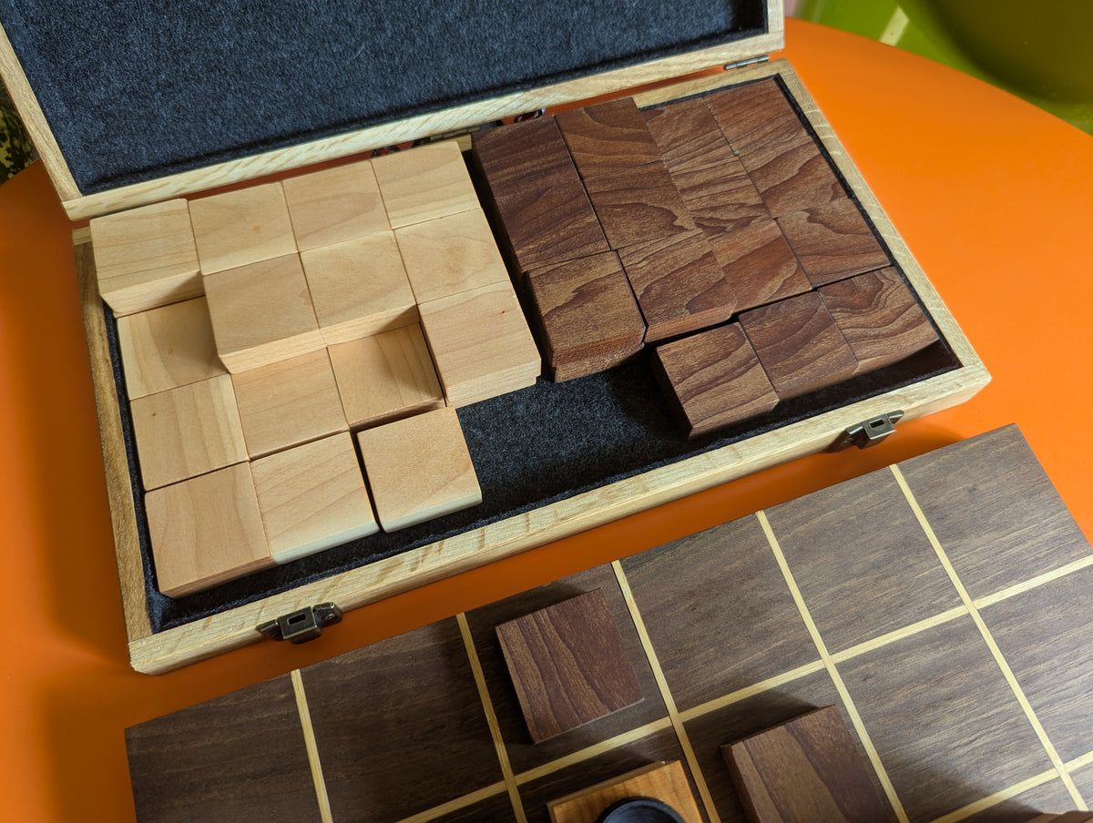 Foldable wooden Tak game set. 14" Walnut wood board