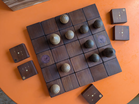 Onitama wooden game set. Walnut wood tiles. Martial arts game.