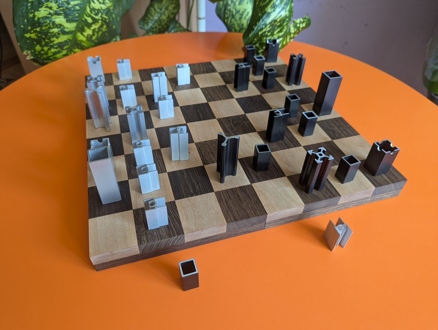 Handmade compact Aluminium Chess Set with Wooden chessboard/boxes