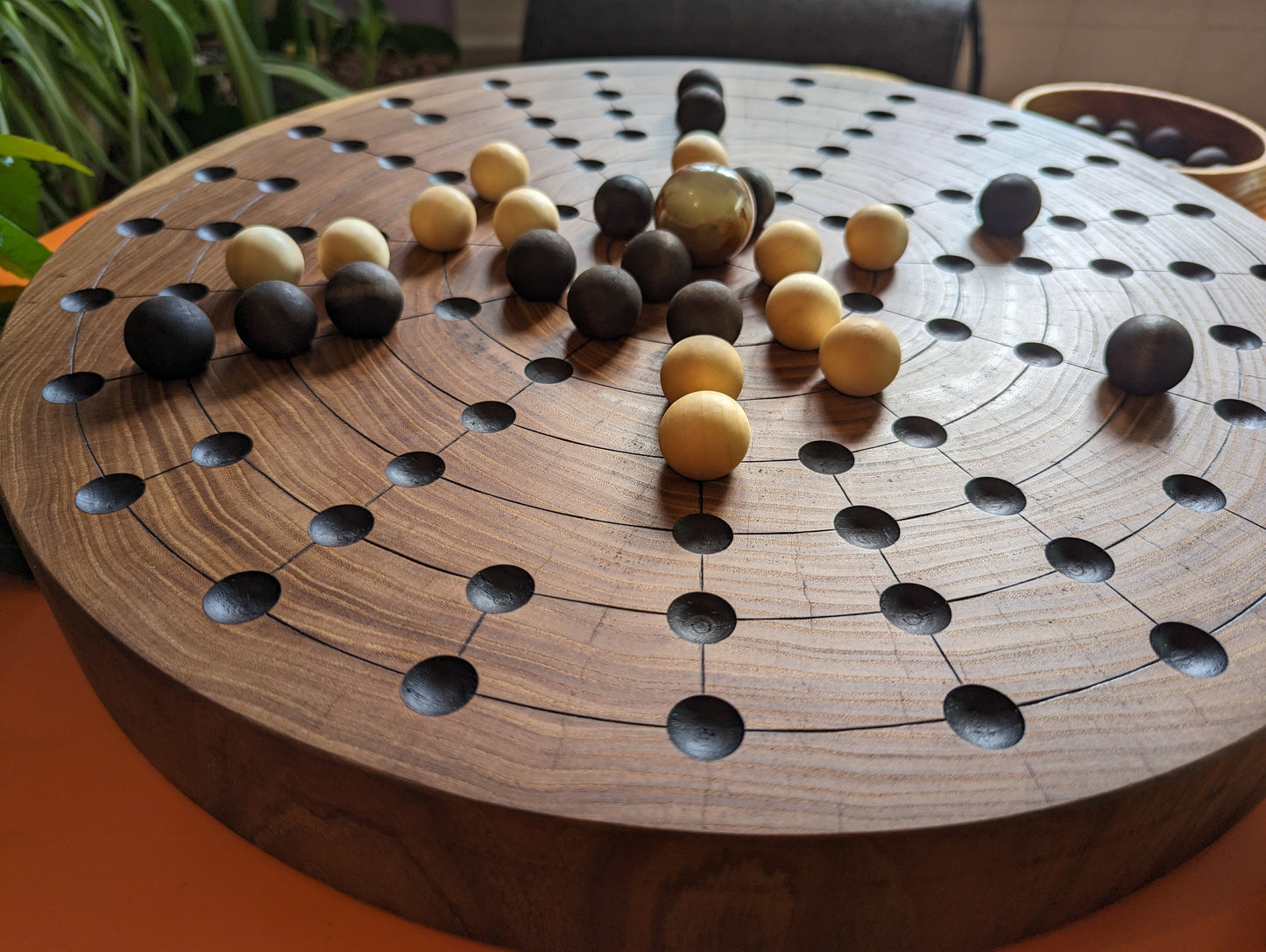 Handmade Fidchell game set. 18.75" round solid elm board