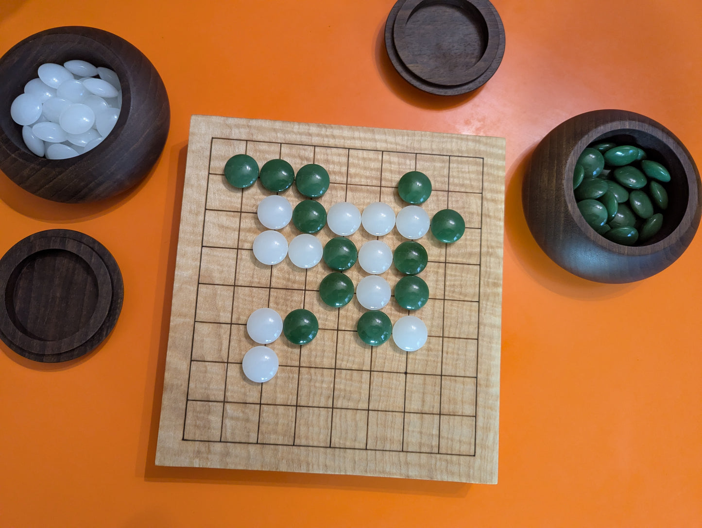 Solid maple 9x9 Goban with wave grain wood. Hand carved game Go board.