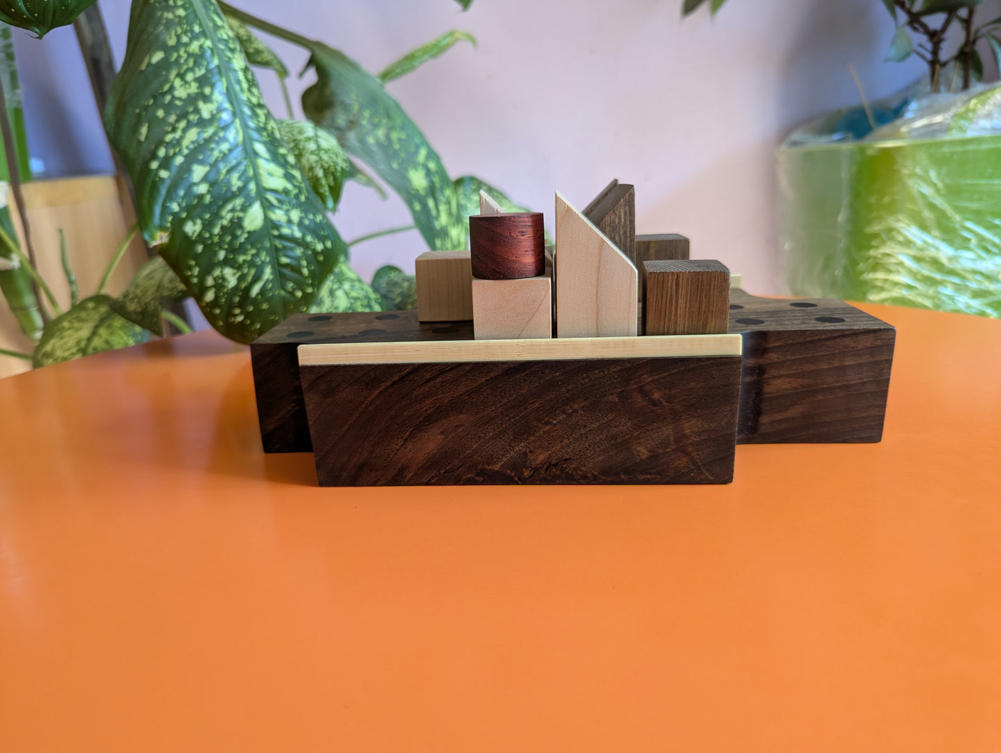 Thick solid walnut Push Fight game set. Magnetic pieces. Handmade