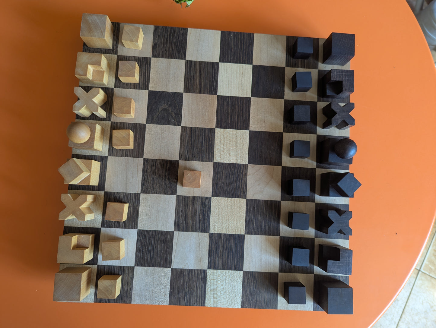Portable Bauhaus Chess Set with Wooden Chessboard/Chessbox. Handmade.