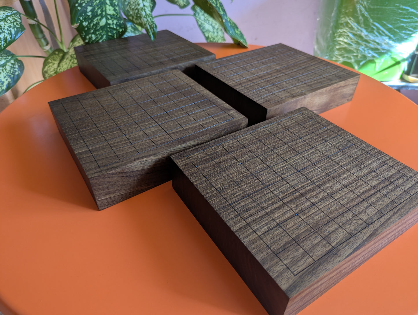 Solid walnut 9x9 Goban. Legless Hand carved game Go board