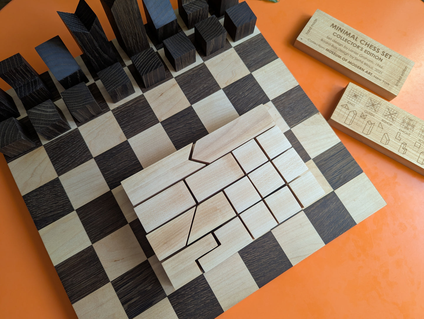 Collector's Minimal Chess Set. Handmade. Lanier Graham Chess set with Board/Box.