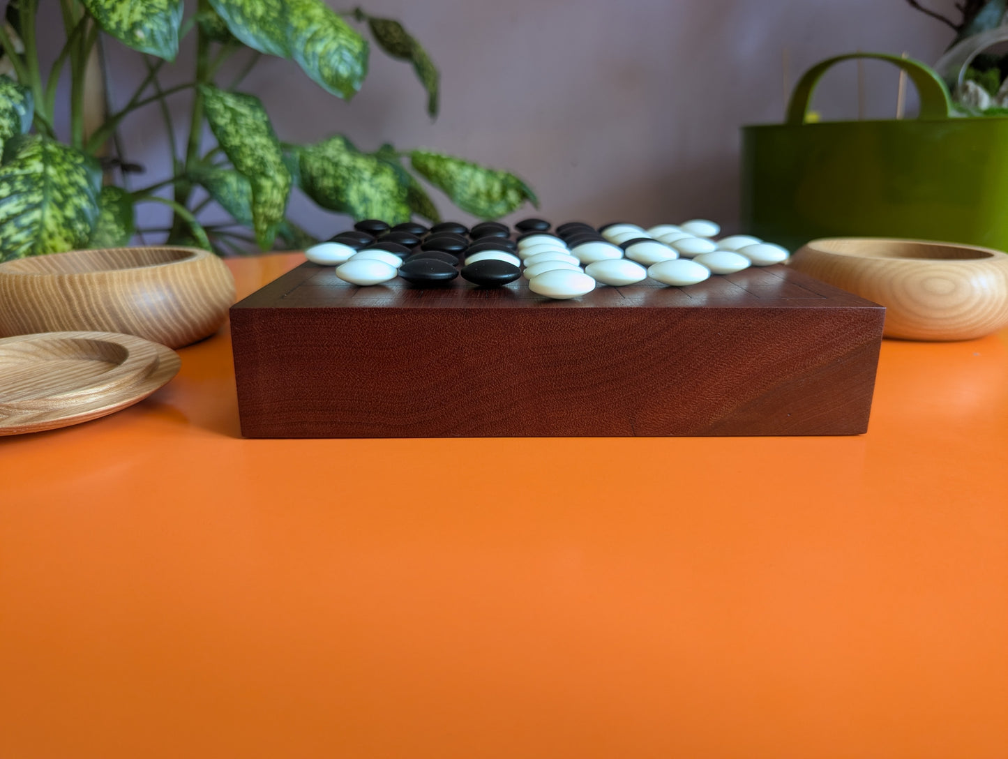 Redwood 9x9 game Go set. Hand carved solid wood Goban.