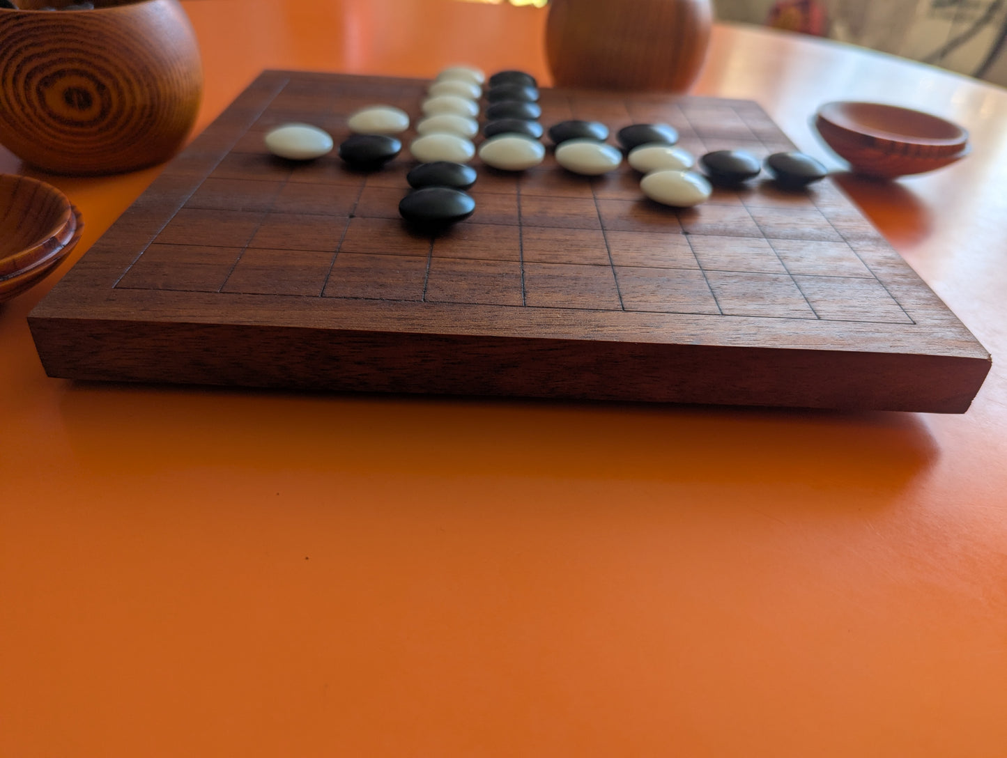 Mahogany wood 9x9 game Go set. Hand carved solid wood Goban.