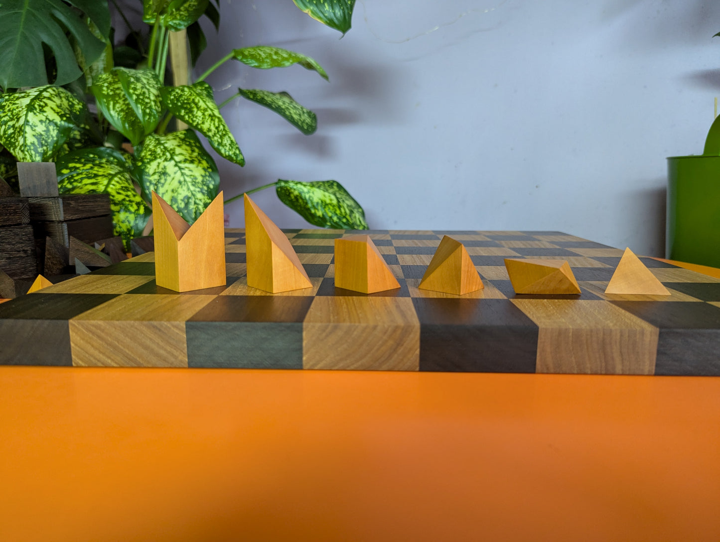 Cubic Chess Set by Charles O. Perry. Handmade wooden reproduction