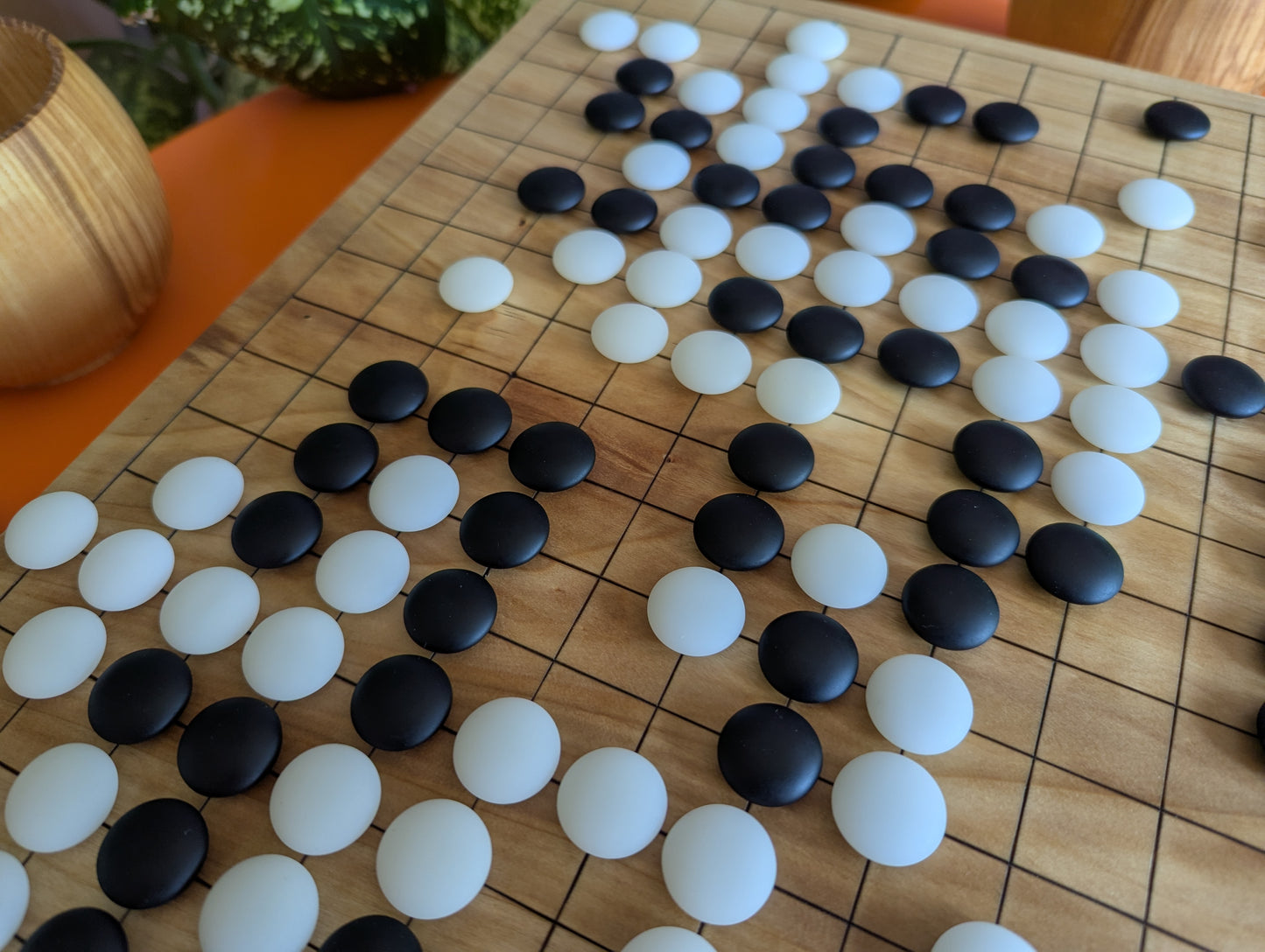 Full Goban solid wood hand carved 19x19 game Go board. Hardwood board