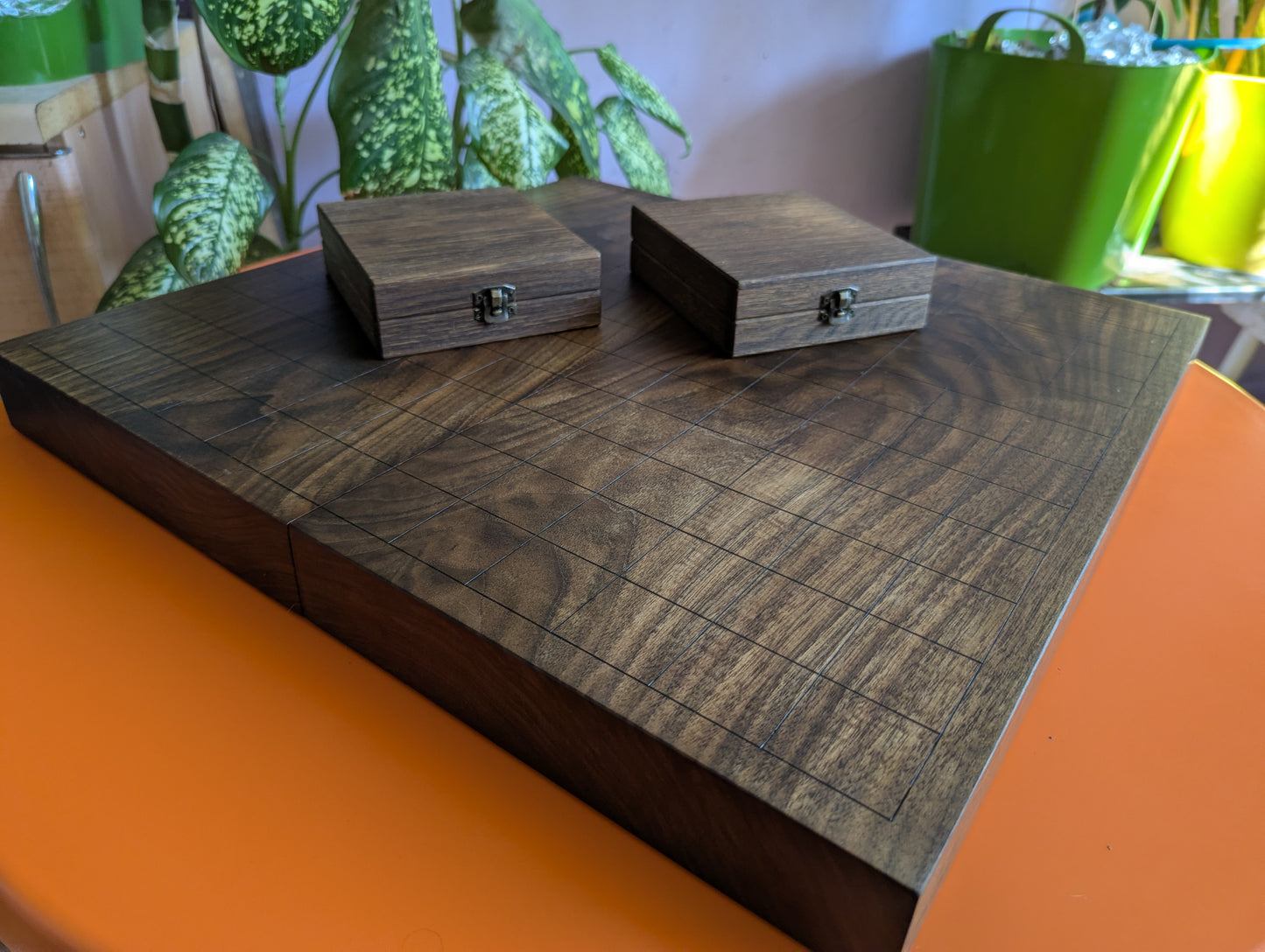 Chu Shogi game set. Foldable Handmade solid walnut Middle Shogi with thick maple pieces. Traditional Japanese games.