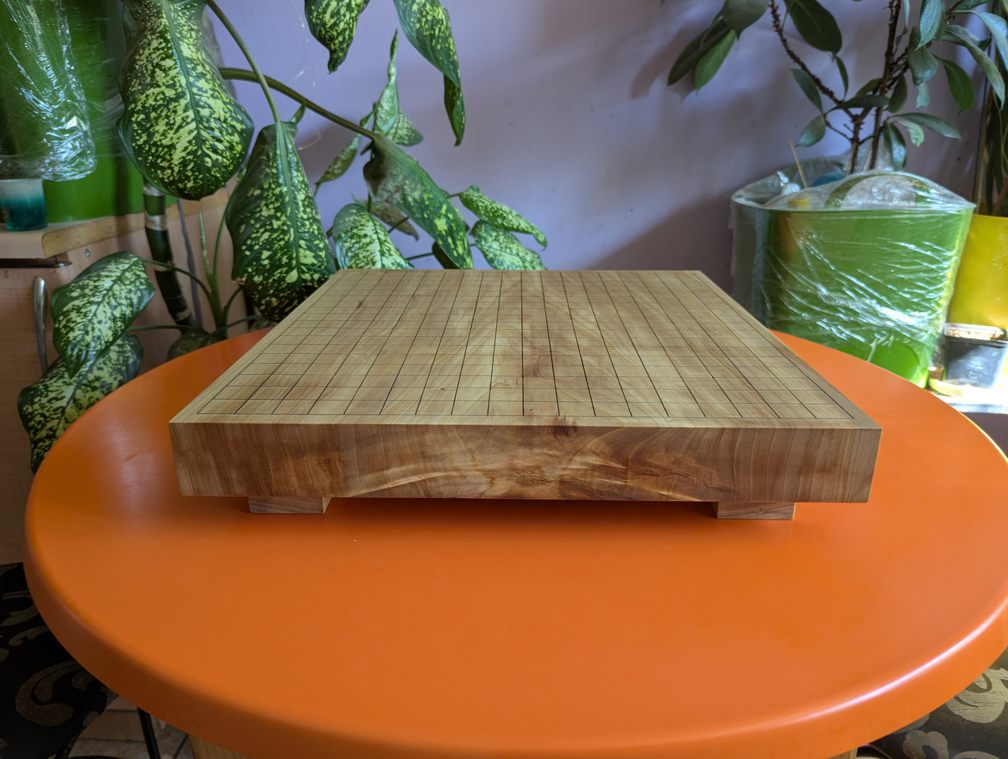 Full Goban solid wood hand carved 19x19 game Go board. Hardwood board