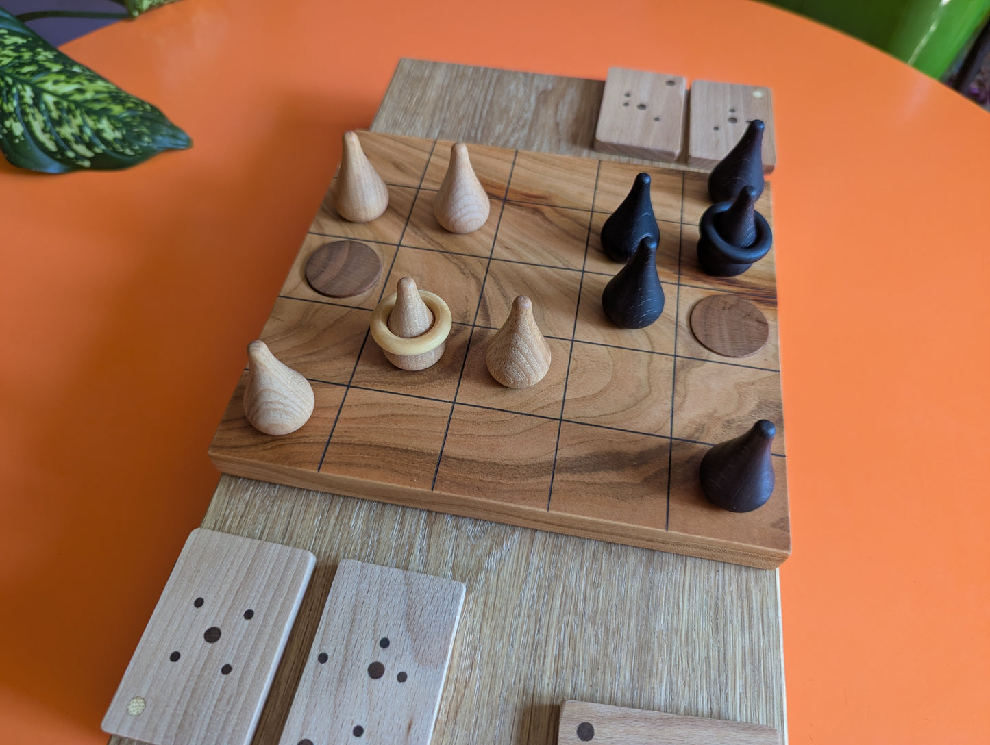 Compact wooden Onitama game set. Hardwood wood tiles. Martial arts game.