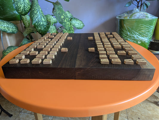 Chu Shogi game set. Foldable Handmade solid walnut Middle Shogi with thick maple pieces. Traditional Japanese games.