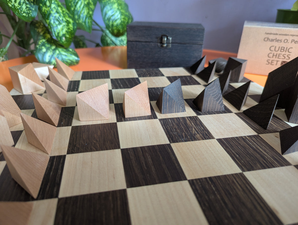 Cubic Chess Set by Charles O. Perry. Handmade wooden reproduction