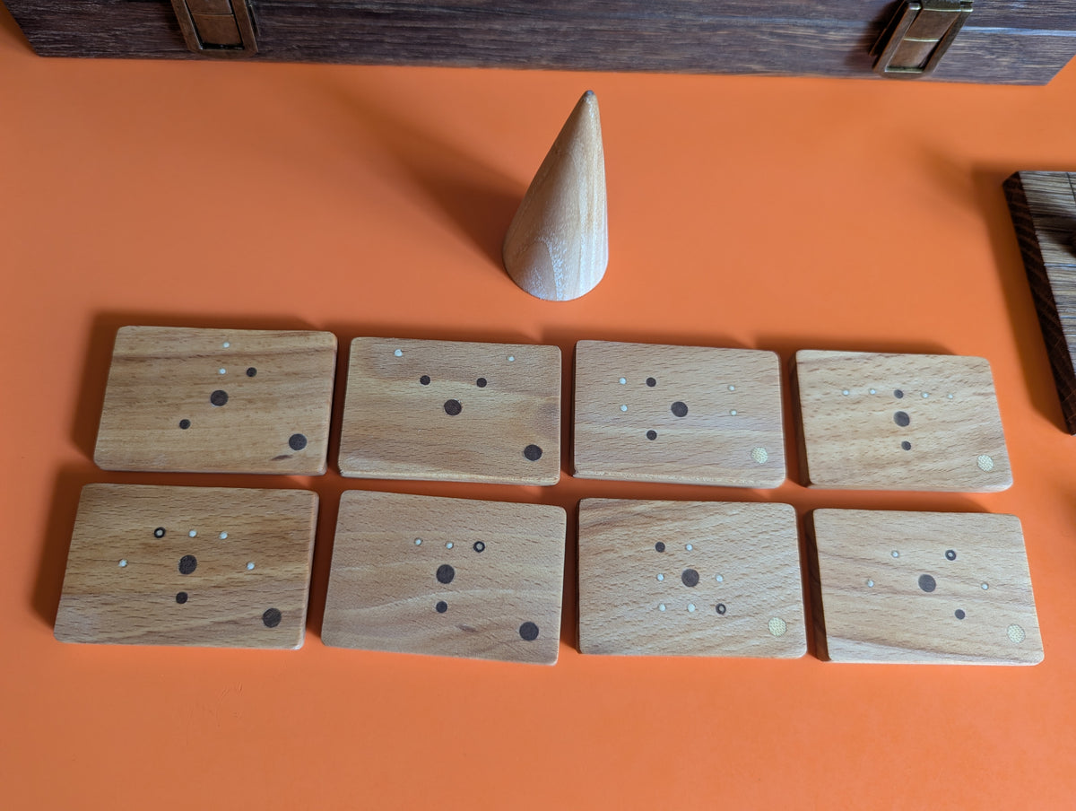 Wooden Onitama game set. Hardwood wood tiles. Martial arts game.