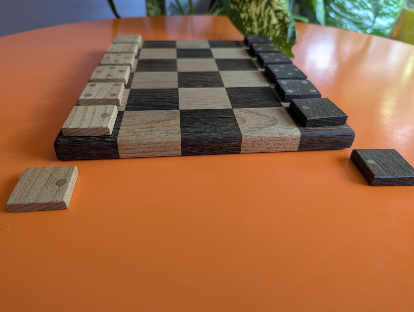 Rushi wooden game set. Abstract strategy game. Hardwood tiles