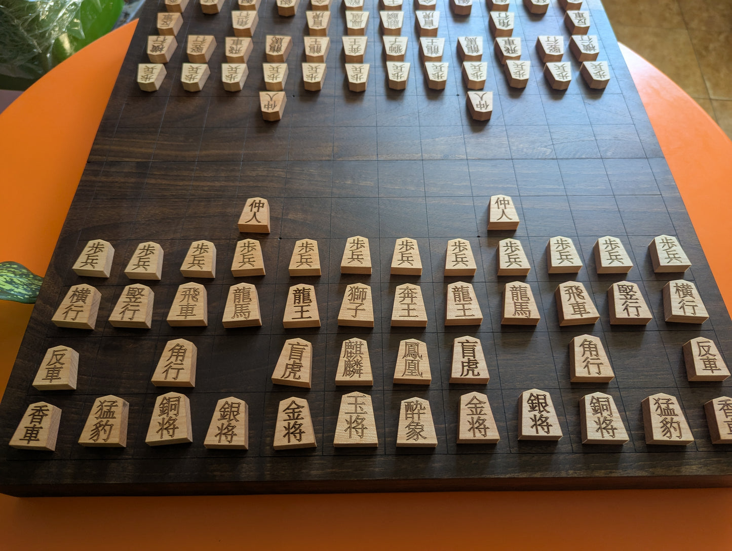 Chu Shogi game set. Foldable Handmade solid walnut Middle Shogi with thick maple pieces. Traditional Japanese games.