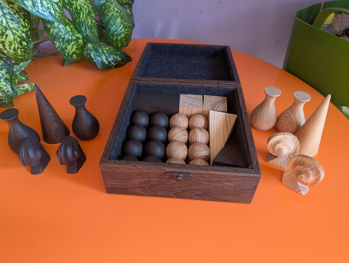Handmade wood abstract geometric chess set