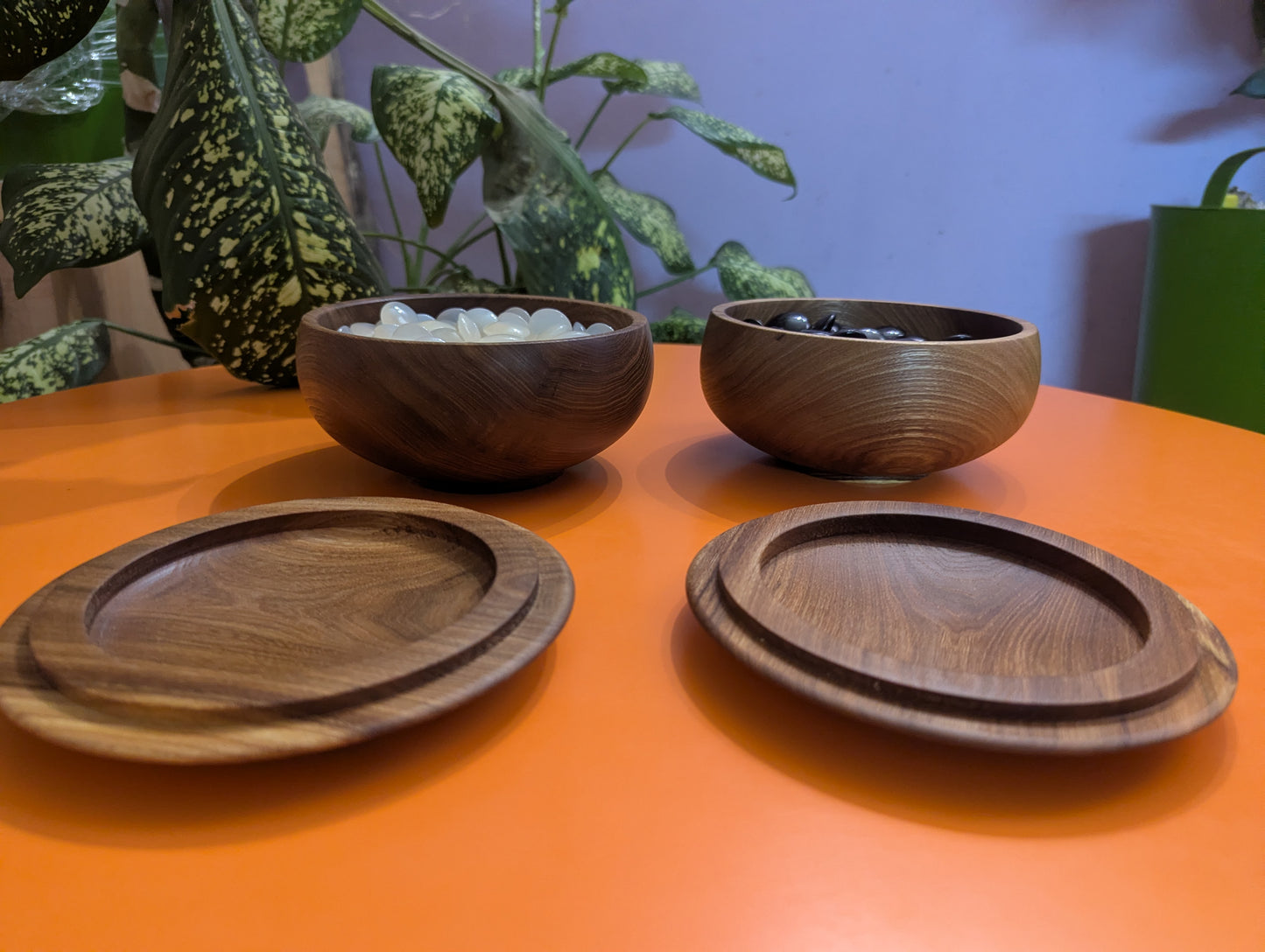 Double-sided 19x19 & 13x13 solid walnut game Go set