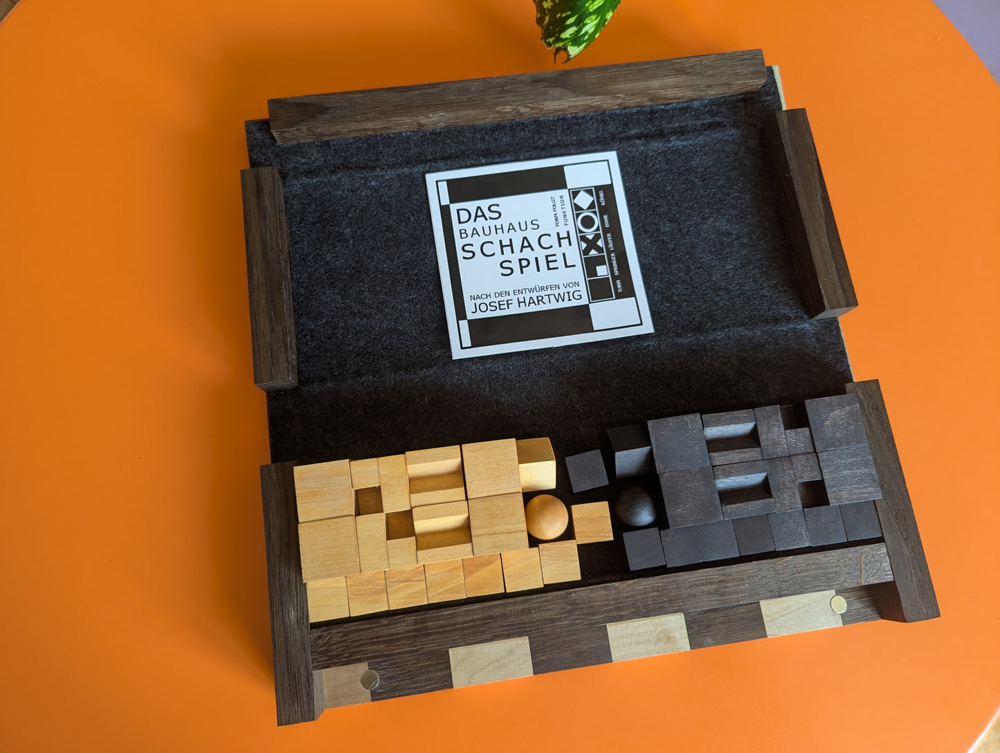 Portable Bauhaus Chess Set with Wooden Chessboard/Chessbox. Handmade.