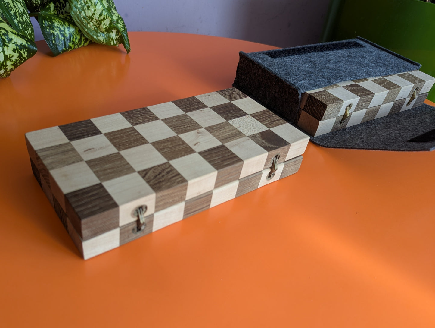 Compact Foldable Stainless Steel Chess Set with Wooden Chessboard/box. Handmade.