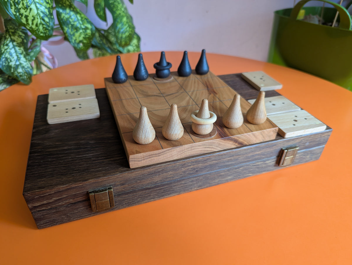 Wooden Onitama game set. Hardwood wood tiles. Martial arts game.