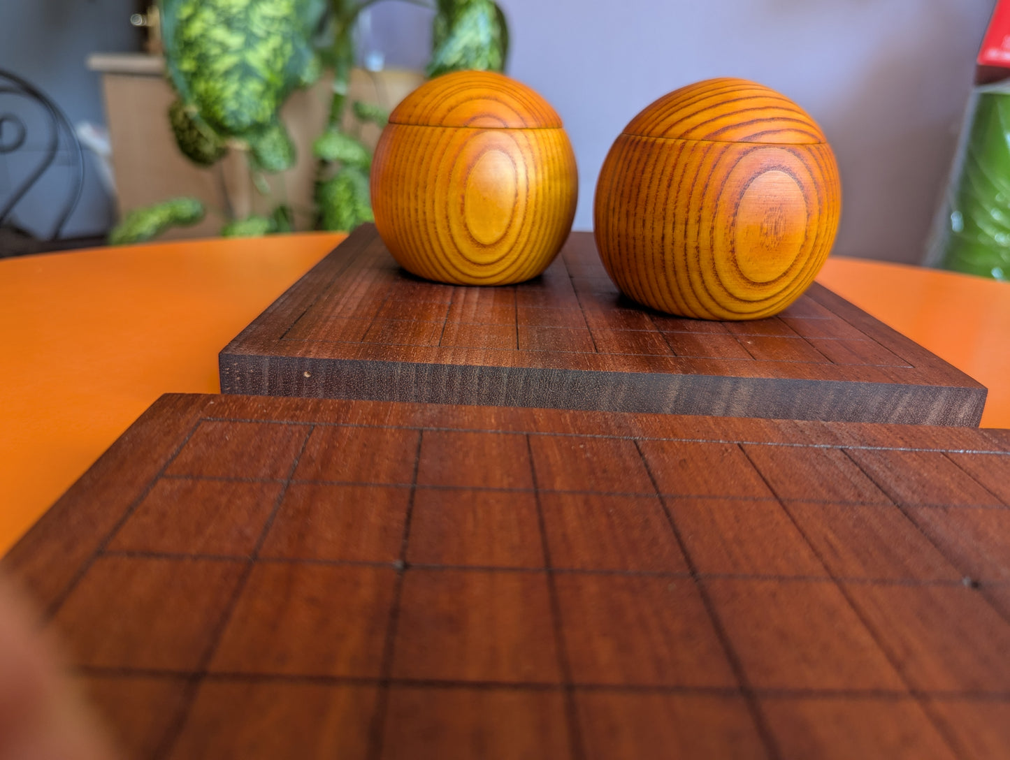 Mahogany wood 9x9 game Go set. Hand carved solid wood Goban.