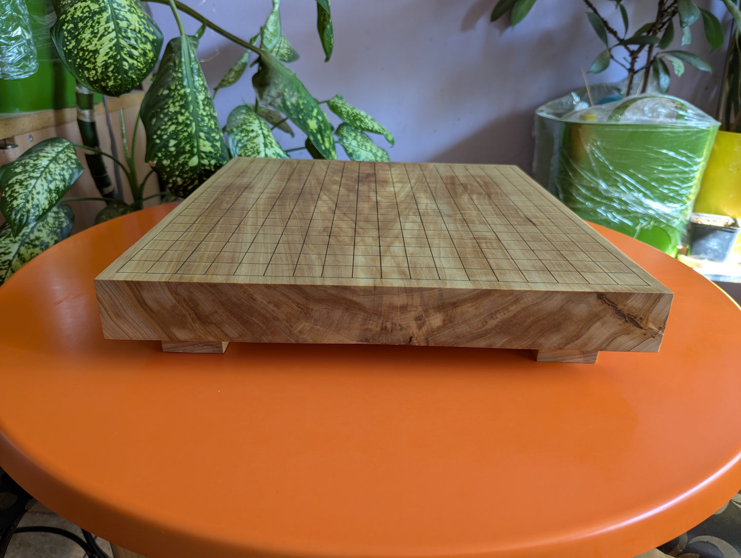 Full Goban solid wood hand carved 19x19 game Go board. Hardwood board