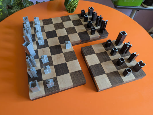 Handmade compact Aluminium Chess Set with Wooden chessboard/boxes