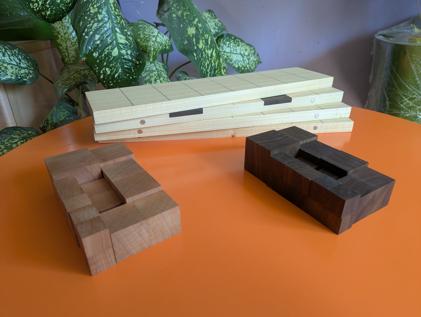 Abstract Cubic Arimaa set. Handmade foldable wooden game set