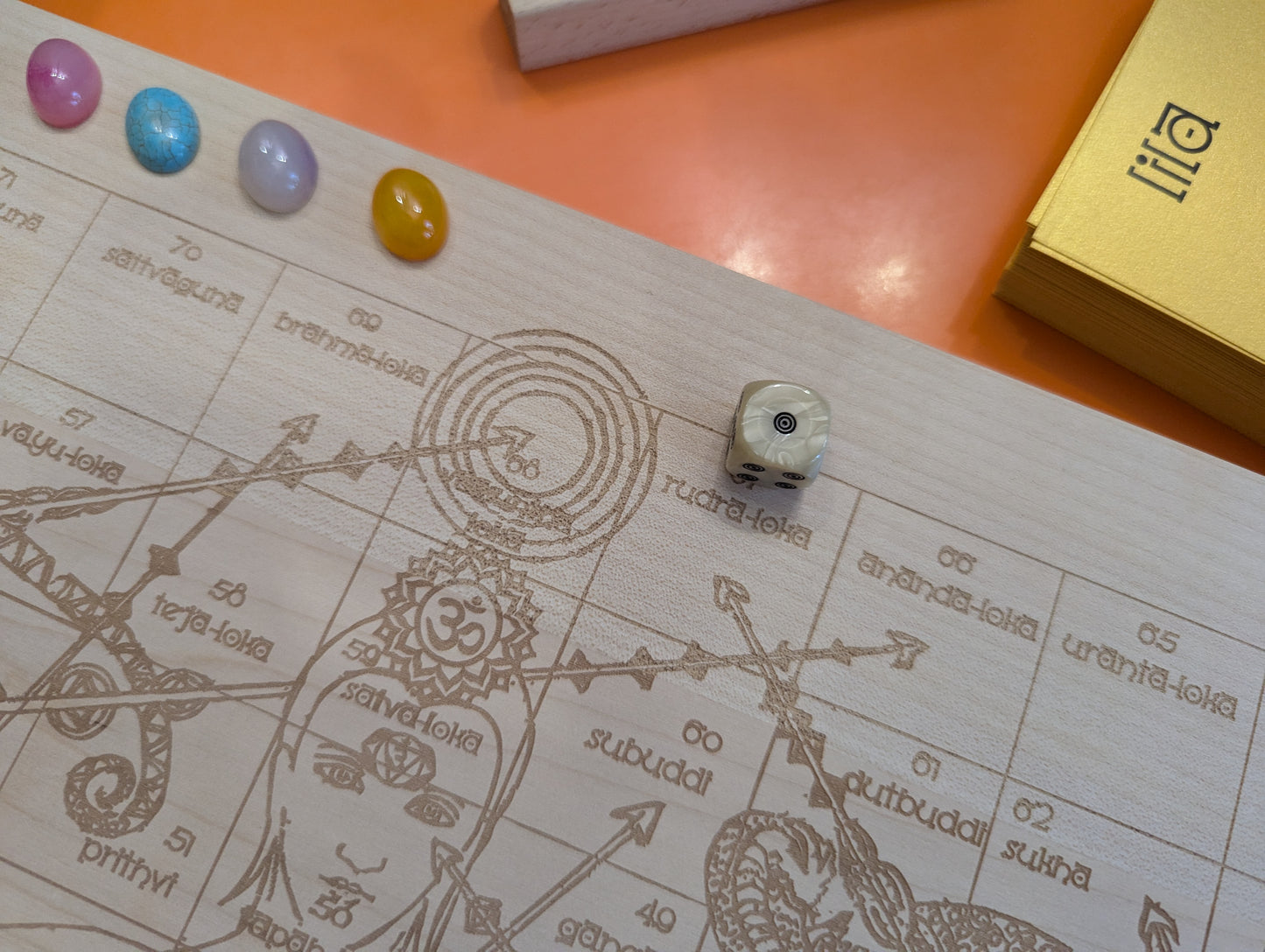Foldable Leela game set. Wooden Yoga board game of self-knowledge.
